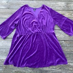 Ellos Royal Purple velour tunic blouse Deep V neck crossover bell sleeves 1X